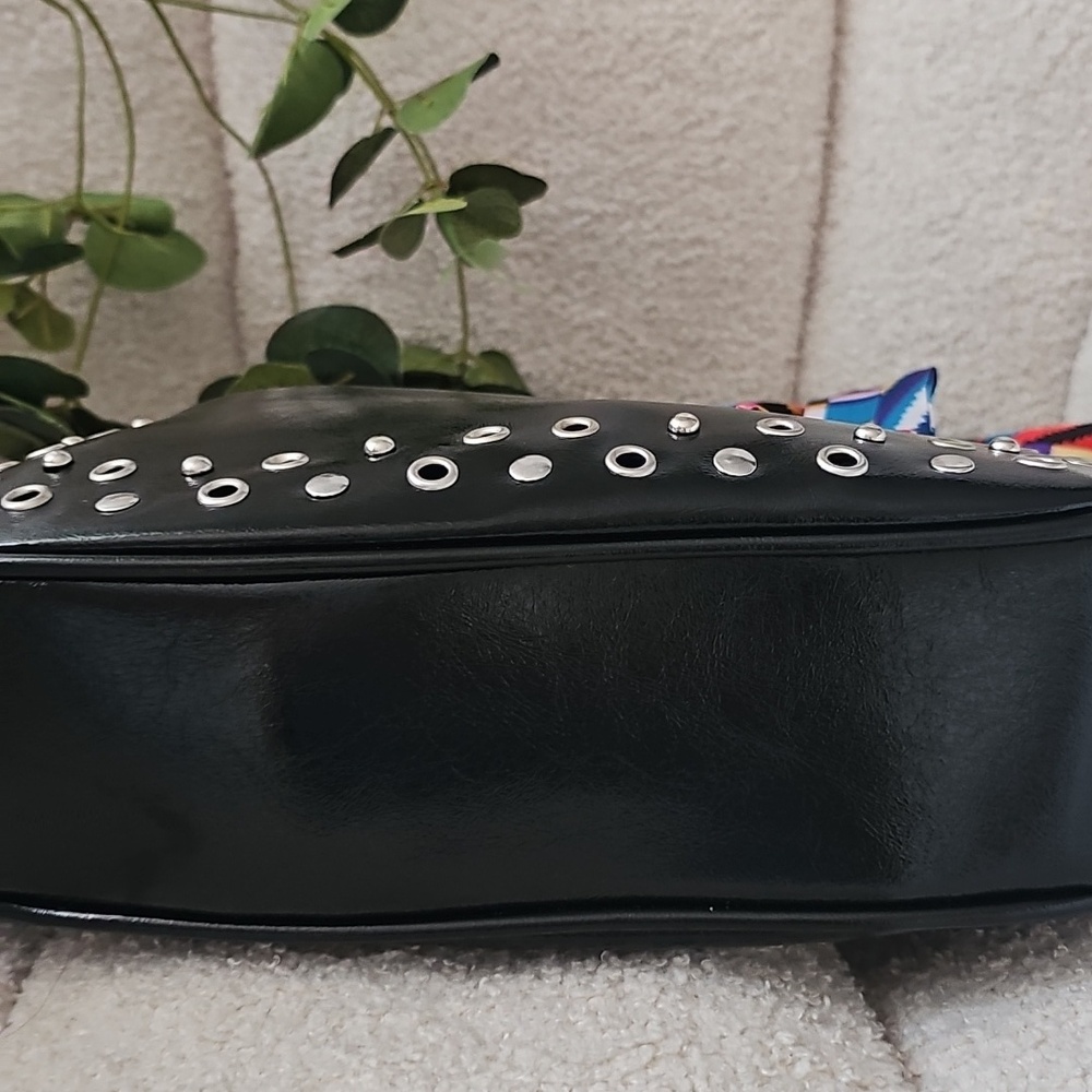Black Studded Glam Shoulder Bag with Colorful Scarf Accent - Picture 8 of 11
